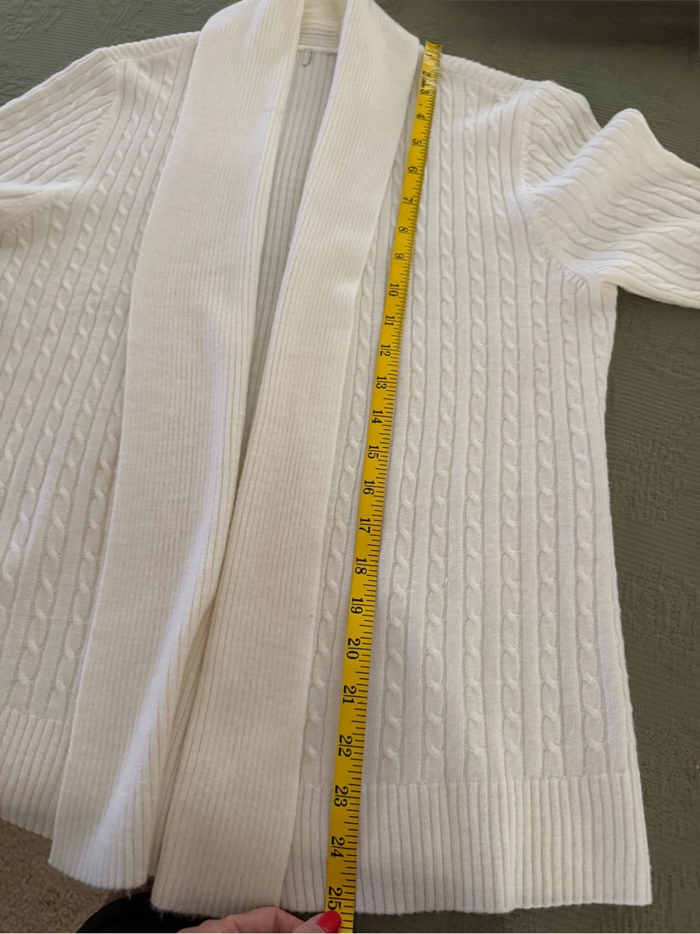 White Cable-Knit Open Front Women's Sweater Cardigan - Picture 3 of 3